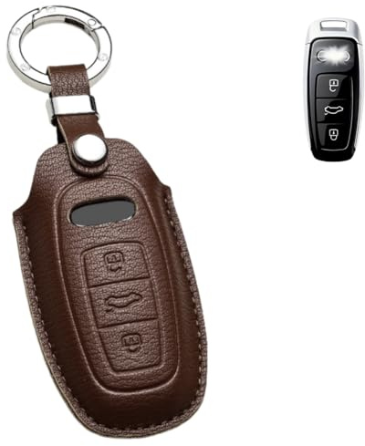 Axtrulix Key Fob Cover for Audi, Premium Soft Leather Key Case Shell with Key Ring for Audi A3 A6 A7 A8 E-Tron S3 S6 RS6 S7 RS7 Q7 SQ7 Q8 SQ8 (COFFEE)