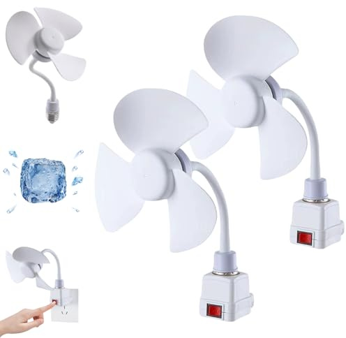 Plug Fan With Adapter Outlet Adapter Electric Cooling Gadget, E27 Socket Fan Kit With Plug Adapters, Plug In Mini Fan Adjustable Angle, Mini Quiet Electric Fan – Plug In & Chill Anywhere (2pcs)