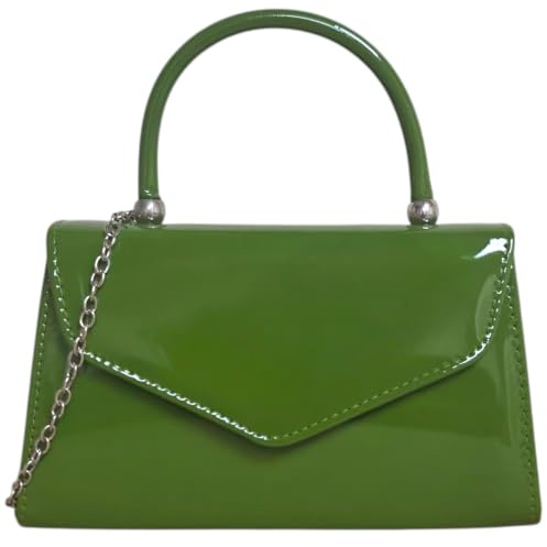 fi9® BNWT Retro Tote Patent Leather Bridal Wedding Evening Handbag Party Purse Clutch Shoulder Hand Bag (Olive Green)
