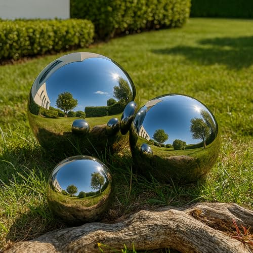 Köhko 3er Gartenkugeln poliert aus hochwertigem Edelstahl 10, 20 und 30 cm Dekokugeln-Set