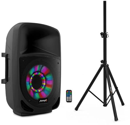 Audibax Vegas 10 - Altavoz Profesional con Bluetooth de 10 - Soporte Tripode y Mando Incluido - Potencia de 200W - Altavoz Amplificado - Conexión USB/SD - Altavoz con Bluetooth - Iluminación LED