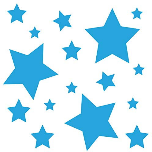 kleb-Drauf® | 18 Sterne | Hellblau - matt | Wandtattoo Wandaufkleber Wandsticker Aufkleber Sticker | Wohnzimmer Schlafzimmer Kinderzimmer Küche Bad | Deko Wände Glas Fenster Tür Fliese
