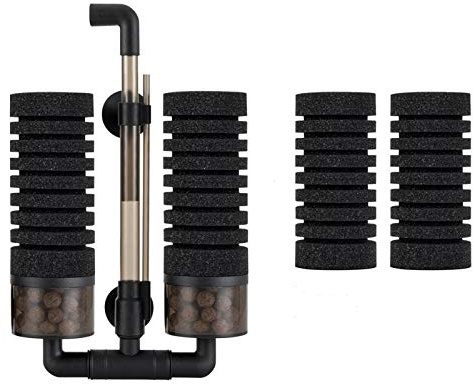 Hygger Filtro a doppia spugna per acquario, viene fornito con 2 spugne di ricambio, 1 sacchetto di sfere in bio-ceramica, filtro in schiuma sommergibile silenzioso per acquari d'acqua dolce e salata