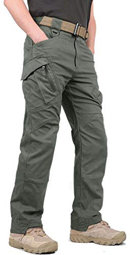 KEFITEVD Men's Tactical Trousers Cargo Hiking Combat Pants with Multi Pockets, Green, 34