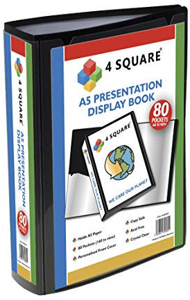 4 Square 89039 Porte-vues A5 – 80 pochettes (160 côtés) – Pour professionnels, entreprises, étudiants, projets, école, collège, maison, bureau – Noir