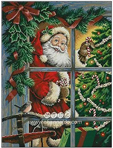 punto croce kit da ricamare,Babbo Natale davanti alla finestra-regali principiante murale bambini adulti regali di Natale-40x50cm