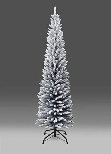 SHATCHI 4Ft-8Ft Artificial Slim Christmas Pencil Tree Holiday Home Decorations with Pointed Tips and Metal Stand, Snow Flock, 150 cm
