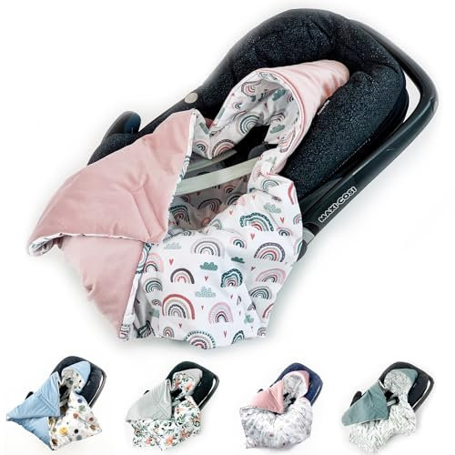 BABEES© Wattierte Einschlagdecke mit Füllung für Babyschale Autositz universal, Übergangszeit Frühling Herbst, Warme Babydecke für Kinderwagen Babytragen Babybett Velvet