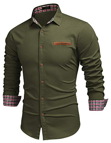COOFANDY Herren Hemd Langarm Jeanshemd Vintage Denim Shirt Armeegrün S