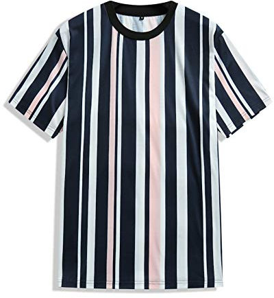 T-Shirt Top Männer Sommer Casual Jacke Lose Rundhalsausschnitt Gestreifte Kurzarmbluse (L,3Schwarz)