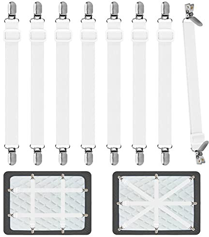 EUBSWA Bettlakenklammern Verstellbare 50-230cm Bettlakenspanner, Elastische Bettlakenverschlüsse Lakenspanner zu Halten Bettlaken Matratze Bügelbrett Sofa (Weiß, 8)