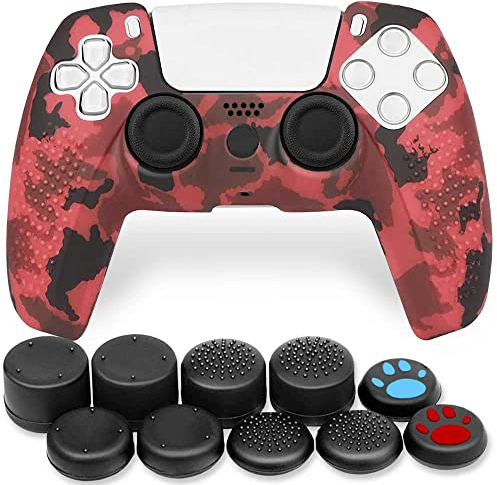 OcioDual Funda de Silicona Compatible con Mando PS5 Camuflaje Rojo Carcasa Anti Caídas Golpes Goma Flexible Cubierta Estuche
