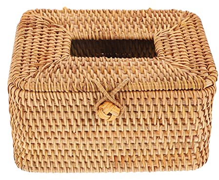 Holibanna Portabicchieri in Rattan Portabordo Tessuto Scatola del Tovagliolo del Desktop Tessuti Facciali del Desktop Caso di Cucina Naturale Dispensatore della Carta da Pranzo Tavolo