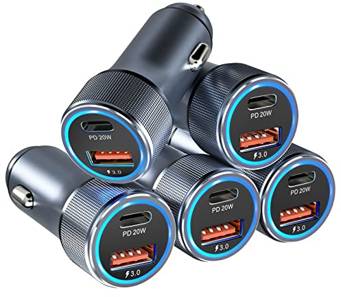 5 Pack USB C Car Charger, Bangfun 36W Dual USB Car Adapter Fast Charge PD&QC 3.0 Cigarette Lighter USB Charger Compatible iPhone 15 14 13 12 11 Pro Max SE,iPad,Samung S24/S21/S20, Pixel(Grey)