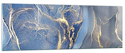 Panorama Bilder auf Glas Gold Blau Farbe Glasbild 90x30cm Wandbilder Dekoration Wohnzimmer Schlafzimmer Küche Klein Wanddeko Bild im Glas Wand Kunstdruck Art Modern Wall Decor Glasdruck GAB90x30-5029