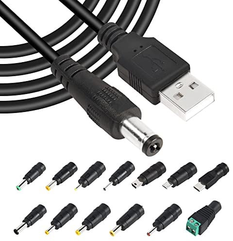 GINTOOYUN Cavo di alimentazione da USB 2.0 a CC da 5 V Cavo di ricarica universale da USB 2.0 a CC da 5,5 mm x 2,1 mm con 13 connettori per laptop, altoparlanti,power bank,router,ecc (60,2 pollici)