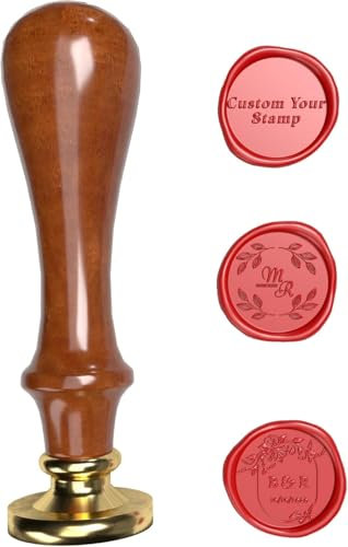 Wachssiegel Stempel Personalisiert mit Logo, Name & Text | Siegelstempel Personalisiert für Hochzeit, Geschäft & Buchstaben Stempel Siegelwachs Set | Stempel selbst Gestalten Rund Kupferkopf (3cm)