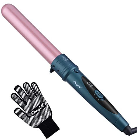 CkeyiN 32mm Curling Wand Professional Ceramic Barrel Hair Curler for Long Hair & Big Beach Waves Curls Adjustable Temperature Dual Voltage with Glove, Rose Gold