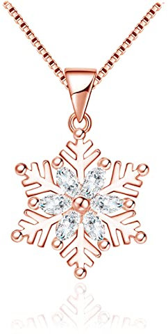 Deyanse Silber Weihnachten Halskette, 925 Sterling Silber Schneeflocke Halskette, Rose Gold Damen Halskette mit Zirkonia, 45cm Silberkette mit Schneeflocke Anhänger, Weihnachts Halskette für Freundin