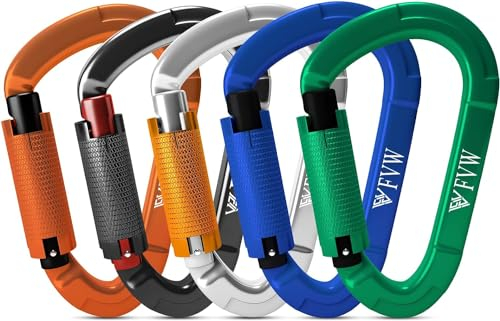 Kletterausrüstung Karabiner Klettern,5 Stück UIAA-Zertifiziert 25KN Auto Locking Kletterkarabiner Clips für Hängematten, Schaukel, Locking Hundeleine und Geschirr, Camping, Wandern & Utility