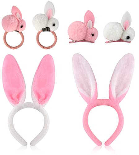 GLAITC Osterhase Plüsch Haarbänder, Hasenohren Stirnband Set, Kinder Mädchen Hase Ostern Fancy Dress Set für Ostern Cosplay Disney Geburtstag Party