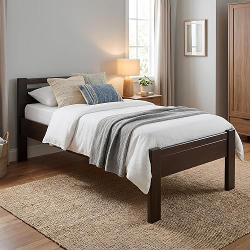 KROKWOOD SiSi Senior Bed - Durable and Stable Solid Beech Dark Walnut Wooden Bed Frame (European Small Double) 120 x 200 cm