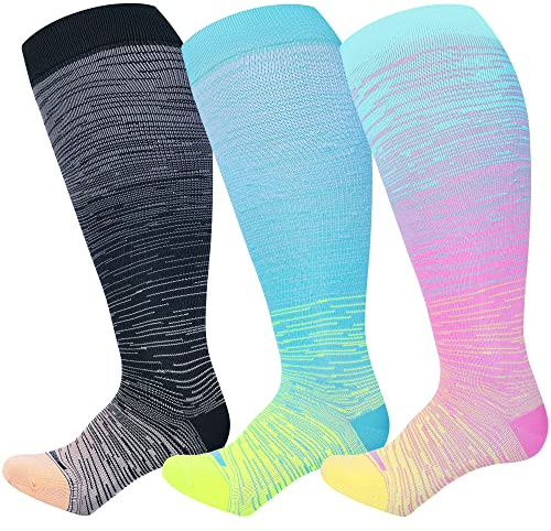 LEVSOX Wide Calf Compression Socks for Women Men Plus Size 15-20 mmHg Extra Large Knee High Support Sock for Nurses Pregnant Travel