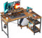 ODK Eckschreibtisch, Schreibtisch mit Regal Reversibel, Gaming Tisch L Form Schreibtisch mit Monitorständer, Computertisch PC Tisch Bürotisch für Heimbüro (Braun, 120x80x88cm)