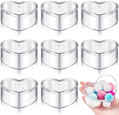 Blulu Heart Clear Acrylic Plastic Jewelry Box Mini Storage Box Mini Cube Containers with Lids Storage Candy Box for Candy Pill and Tiny Jewelry (8 Pieces, 3.27 x 2.76 x 1.57 Inch)