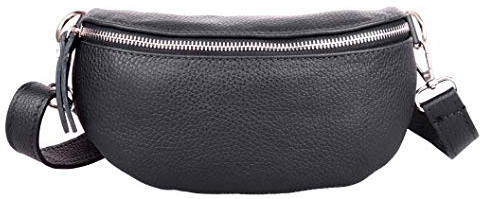 Marco VENEZIA Bauchtasche Leder Damen | Umhängetasche Damen | Crossbody Bag Damen | Gürteltasche Damen | Damen-Umhängetaschen (Schwarz)