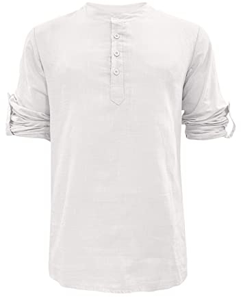 Leinen Casual Ärmel Baumwolle Sommer Top Fester Hals und Lange Farbe Runde Knopf Männer Männer T-Shirts Steinhart Uhren