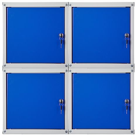 PROREGAL Mega Deal 4X Schließfachwürfel Cubic HxBxT 35x35x35cm Grau/Blau Schließfachschrank Metallspind Wertfachschrank Umkleideschrank 4 Fächer