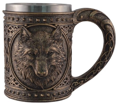 VOGLER Joh. Vogler GmbH Boccale da lupo celtico, in pietra artificiale, dipinto con colore bronzo, con inserto in acciaio inox estraibile, volume: 600 ml