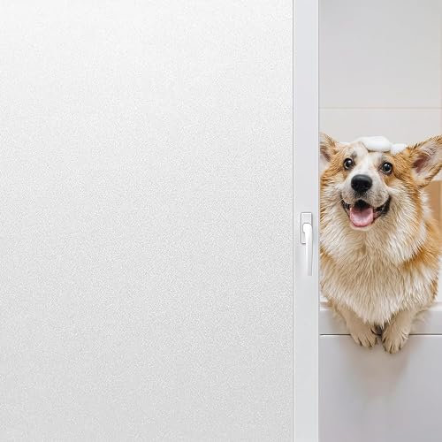 Linarun Fensterfolie selbsthaftend Blickdicht 50x200cm, Milchglasfolie Statische Sichtschutzfolie Selbstklebend Spiegelfolie ohne Klebstoff mit Anti-UV für Toilette Badezimmer Weißmatt