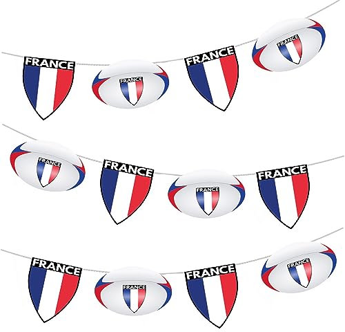 AK Giftshop Lot de 12 guirlandes de ballons de rugby de France - Ruban de 2,5 m