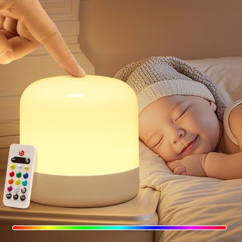 One Fire Veilleuse Bébé Veilleuse Enfant Rechargeable 2400mAh, 8 Luminosités+10 Couleurs+Télécommand Veilleuse Bebe Veilleuse Adulte, RGB+Minutage Veilleuse Rechargeable Veilleuse LED, Veilleuse Bébé