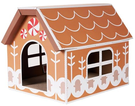 MagiDeal Katzenkratzer-Versteck, Katzenhaus aus Pappe, Weihnachtsdekoration, DIY-Kratzbox aus Wellpappe für kleine Tiere, Lebkuchen