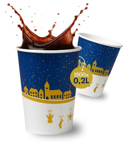 PLS GROUP® 1500 Pappbecher Glühwein 200ml | Glühweinbecher Wintertraum für Heißgetränke 0,2L | Einweg Glühwein Becher | Trinkbecher Pappe | Einwegbecher | Heißgetränkebecher Weihnachten