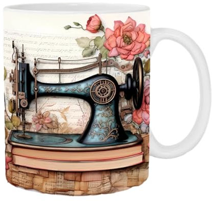 Oldmoom -Nähtasse, Lustige Blumen Nähmaschine Keramik-Kaffeetasse, Keramik Nähmaschinen Kaffeetasse, Neuheit Nähen Kaffeebecher, Nähmaschinen Tasse, Lustige Tasse Kaffeetasse