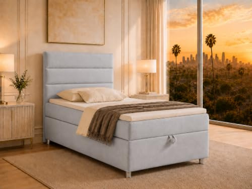 Best For Home Boxspringbett Trinity k-4 mit 7-Zonen Bonell-Federkernmatratze | Boxspringbett 80x200 | Boxsprintbett mit Matratze Und Stauraum | Polsterbett 80x200 - Lieferung bis Bordsteinkante