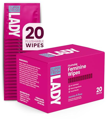 Lady Parts Feminine Wipes - Flushable Wet Wipe for Women - pH Optimized for Privates, Body, Booty, & Face - Good for Travel & Intimate Areas - Stay Fresh & Clean - 20 Wipes