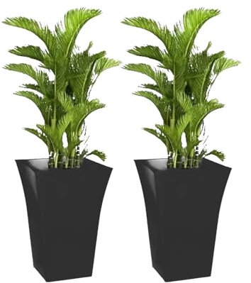 GBS Set of 2 Large Milano Tall Planter, Large Planter Flower, Square Flower Garden Planter Pots FOR Indoor, Outdoor,Front Door, Patio, and Deck Sleek Black Finish