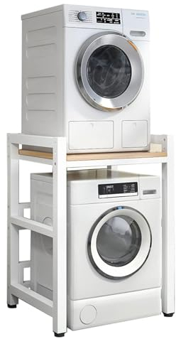 Armoire De Rangement pour Machine À Laver À Tambour Au-Dessus De La Machine,Kit d'empilage pour Lave-Linge et Sèche-Linge à Chargement Frontal,Capacité de Charge (Size:Noyer clair,Color:Cadre blanc)