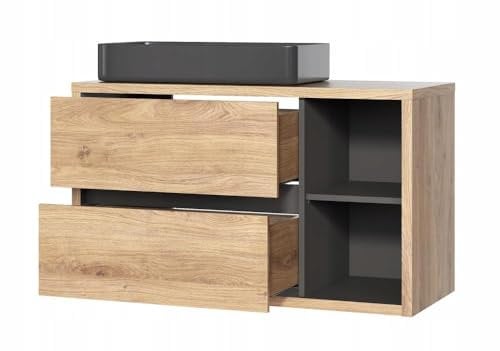 Muebles Slavic Mobile bagno sospeso sotto lavabo 100 CM 2 cassetti 2 ripiani piano di lavoro rovere - mobile bagno