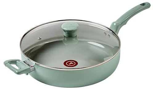 T-fal Refresh Ceramic, Ceramic Non Stick Jumbo Cooker w/Lid 5 Quart, Oven Broiler Safe 350F, Cookware, Kitchen, Deep Frying Pan w/Handle, Saute Pan, Healthy Cooking, Skillet Pots and Pans Mint Green