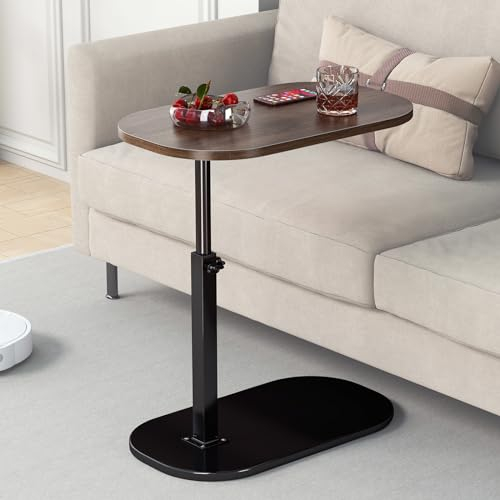 Table d'Appoint en Forme de C Hauteur Réglable, Coulissante 360° Pivotante pour Canapé, Lit, Baignoire - Petit Café Moderne (A)