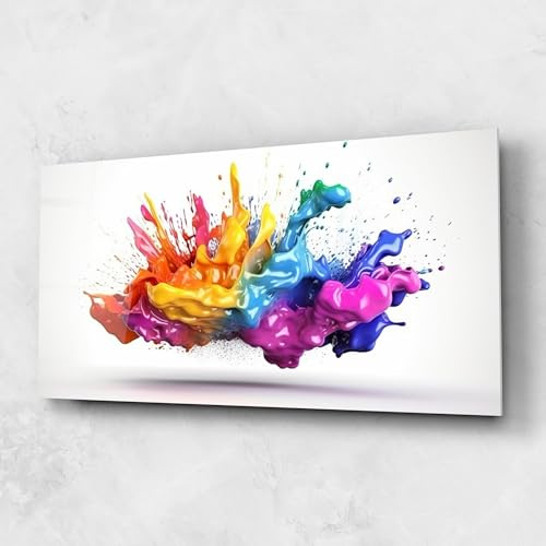 ARTHUB® Glasbild 60x150 cm, Blue Orange Splash | Moderne Glas-Wandkunst Drucke, Hängende Bilder, Wanddekoration, Wohnkultur, Abstrakte, Lebendige Farben