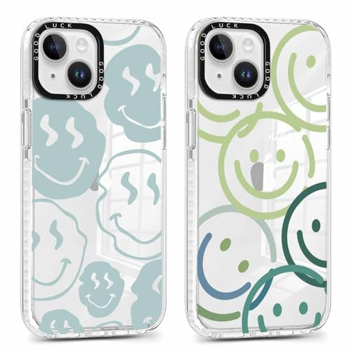 Xylota 2 Stück Transparent Handyhülle für iPhone 14/iPhone 13 6,1 Hülle, Durchsichtig Case Muster Niedlich Smileys Mädchen Schutzhülle, Weich Silikon Dünn TPU Bumper Stoßfeste Cover für iPhone 14,05