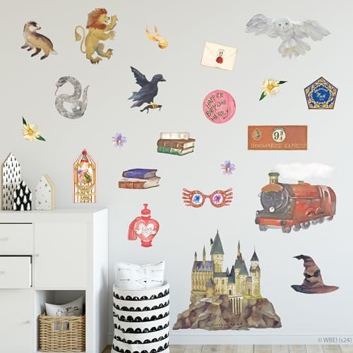 Harry Potter Wall Sticker – Magical World Icons Decal Set Wizarding World Art (60cm Width x 30cm Height)