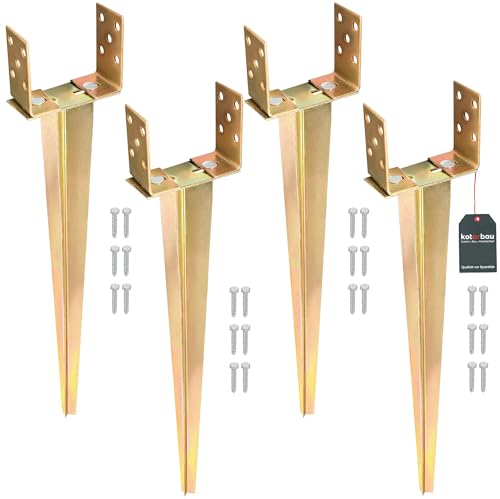 KOTARBAU® 4 x Support De Poteau Doré | Base Réglable De 0 À 16 cm | Support Poteau Bois En Acier Galvanisé | Pied Poteau Réglable | Fixation Poteau Bois |Platine Poteau Bois |Support Poteau À Enfoncer